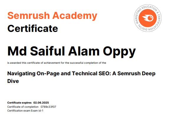 Saiful Alam Certifications